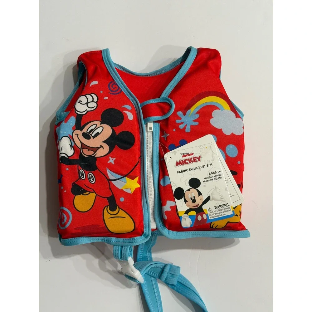 Disney Mickey Mouse Fabric Swim Vest Kids Red Blue Size S/M Ages 1+ Up to 40 lbs
